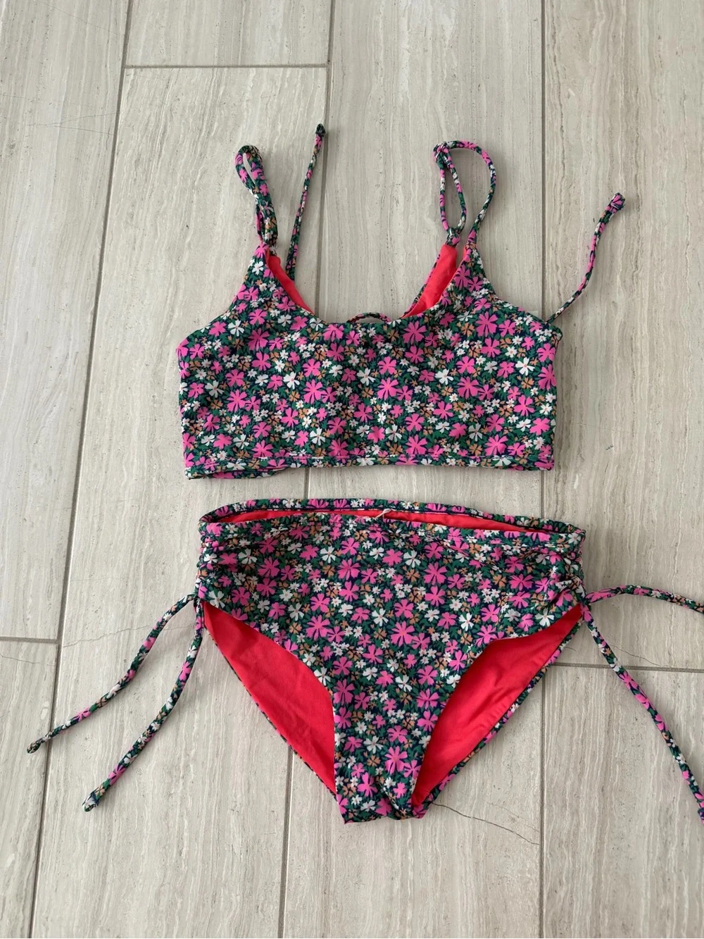 Maaji Kids One Piece Floral pink and Green Swimsuit, size 8